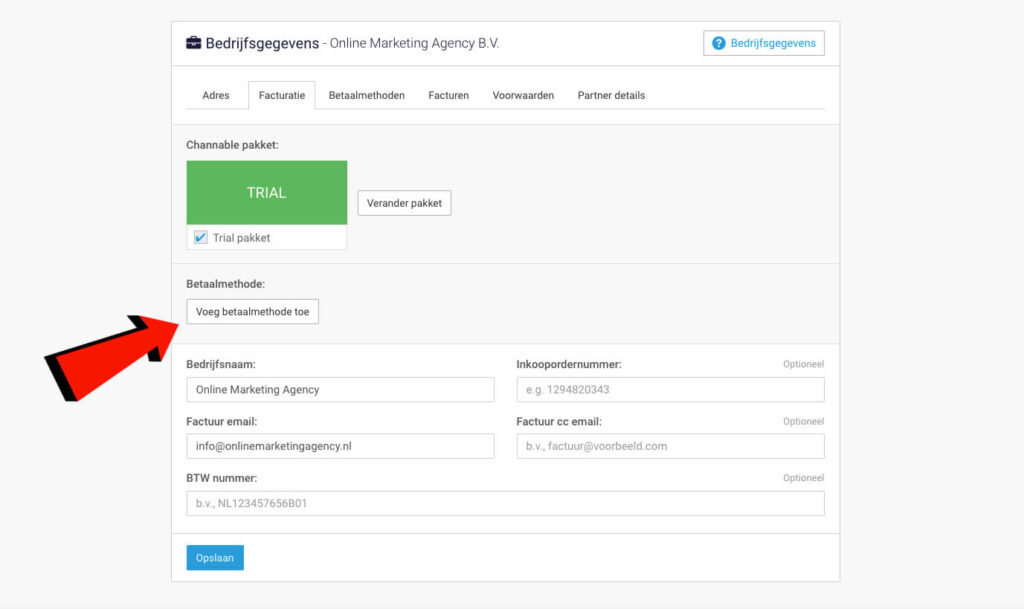 Add payment method Channable