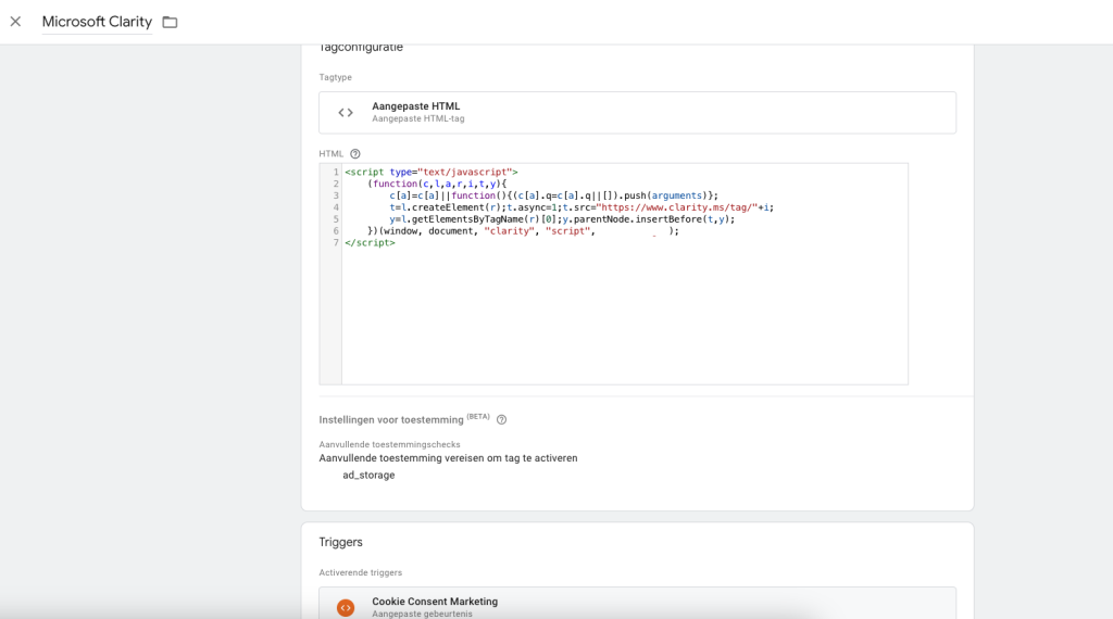 Setting up Microsoft Clarity via tag manager
