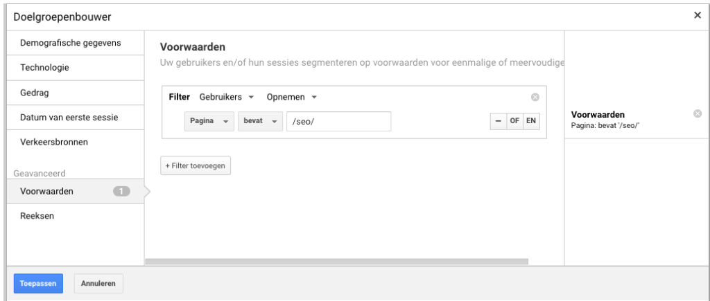 Audience builder Google Analytics