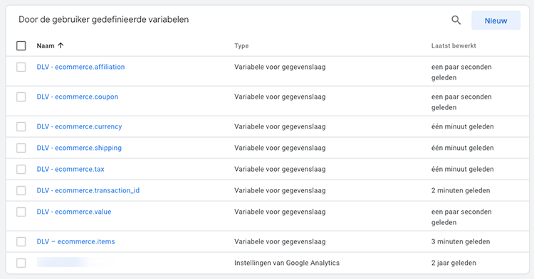 Ecommerce variables analytics 4