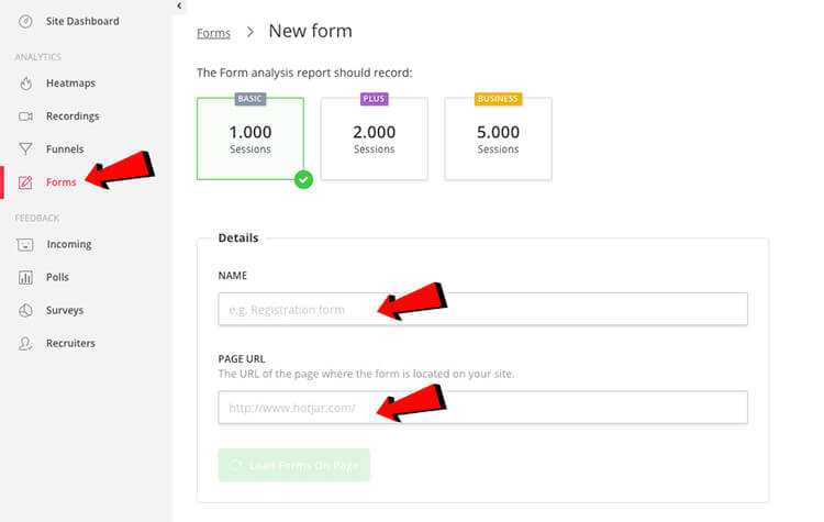 Form analyzing Hotjar