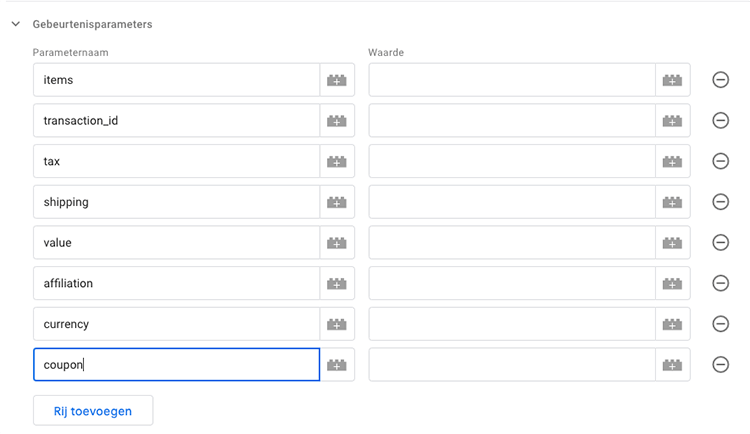 event parameters variables