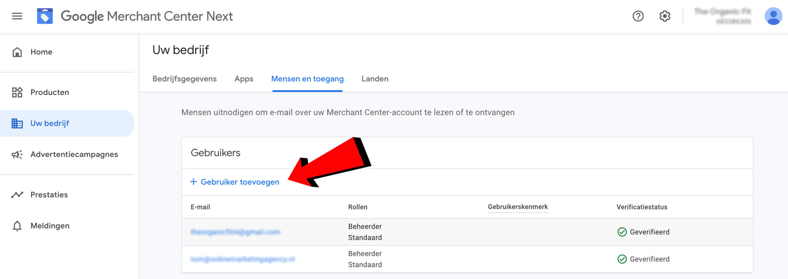 Add user Google Merchant Center Next