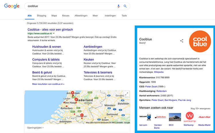 Google My Company example Coolblue