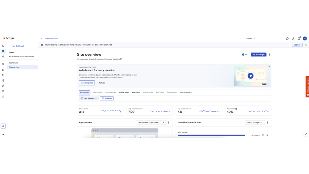 hotjar vs clarity dashboard