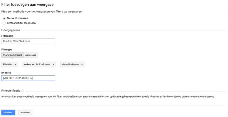 Add IP address filter Google Analytics
