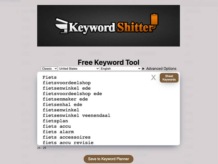 keyword sheeter