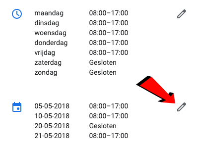 Clock and calendar Opening hours