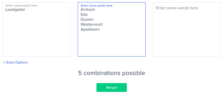 Mergewords research combinations