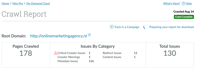 MOZ On Demand crawl