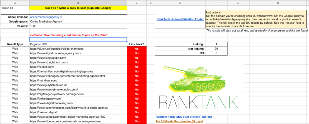 Results rank tank unlinked mention finder