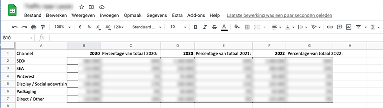 Raw data spreadsheet