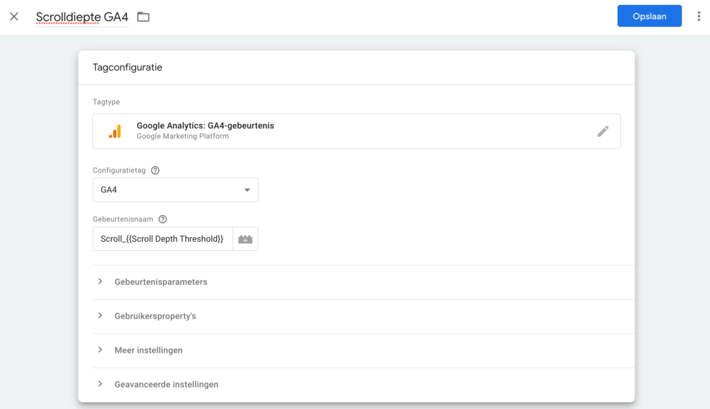 Scroll depth event tag GA4
