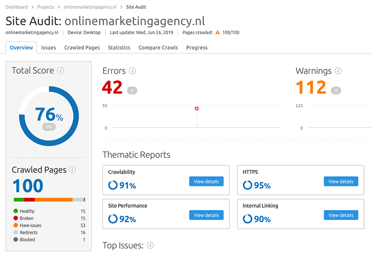 Semrush Site audit