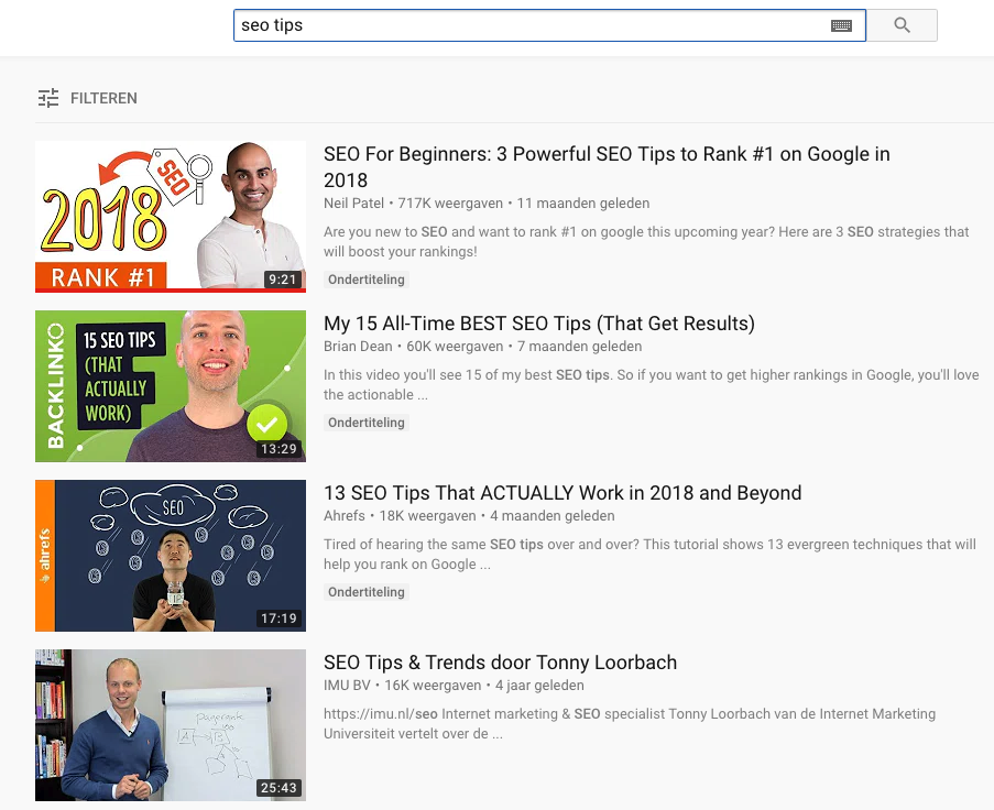 SEO tips in YouTube