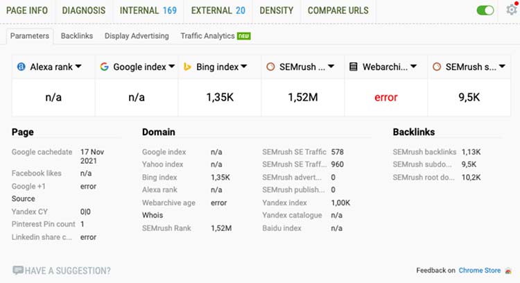 SEOquake chrome