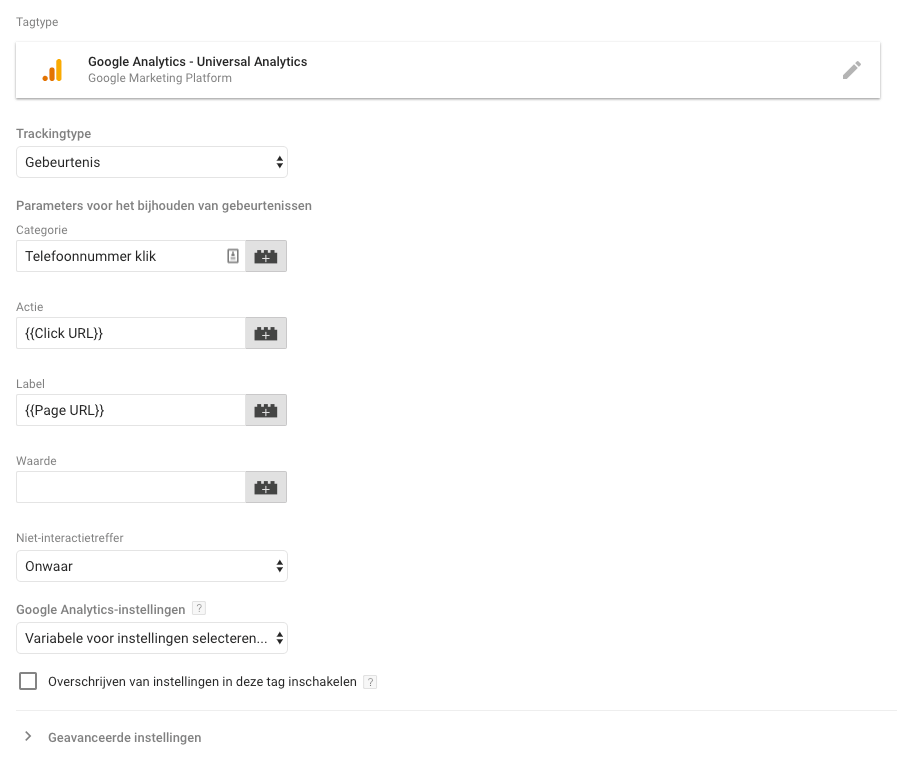 Tag Google Tag Manager tracking