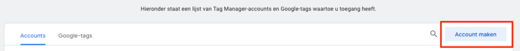 Tag Manager Account Creation