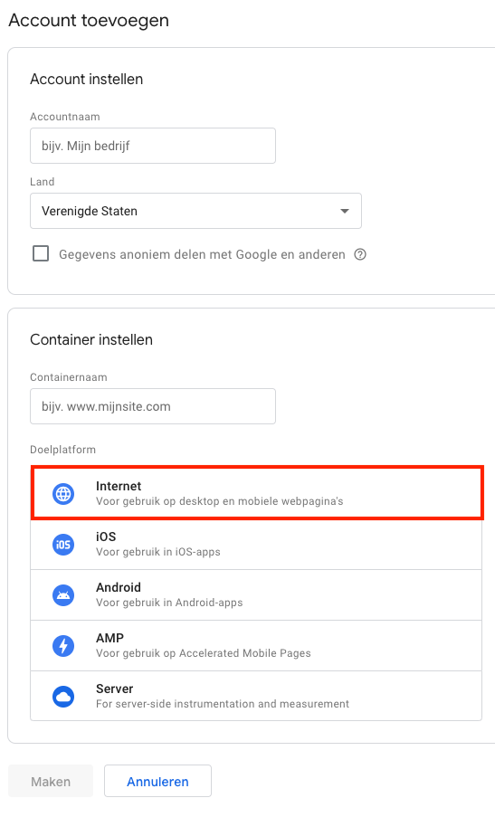 Tag Manager Account Creation Data