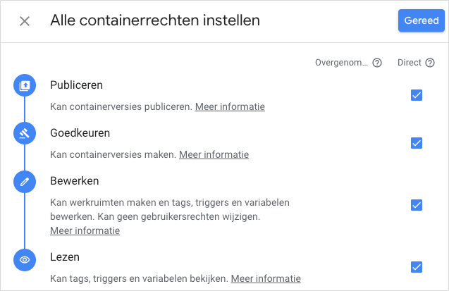 Tag manager container rights