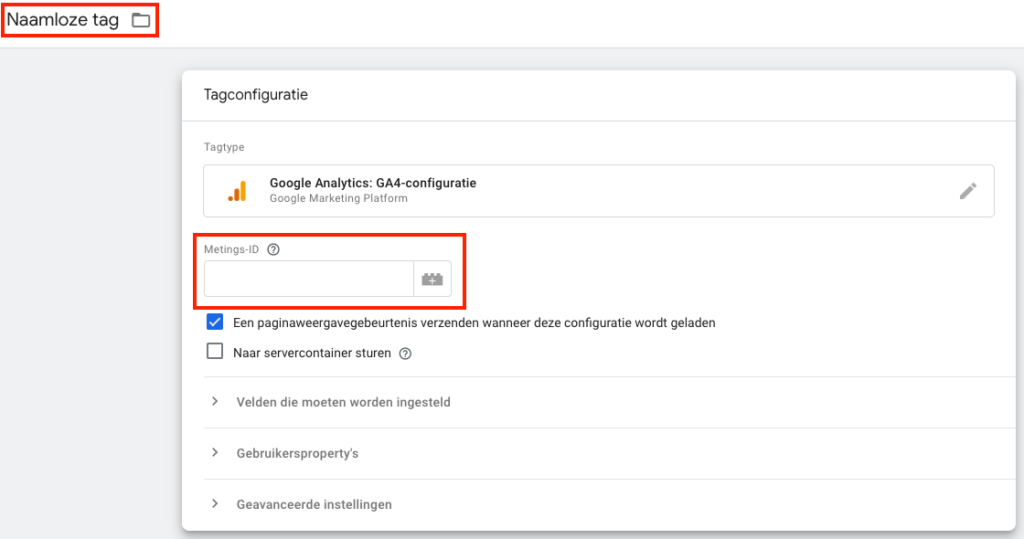 Tag Manager Tag configuration Measurement ID