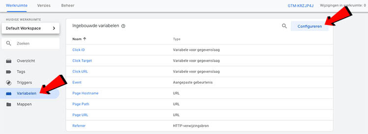 Variable configure tag manager