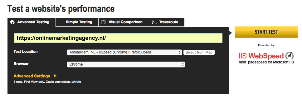 Webpagetest performance test