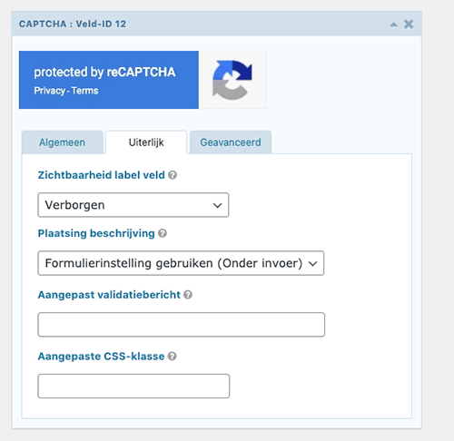 visibility hidden recaptcha