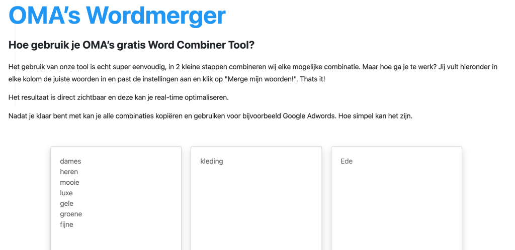 Keyword analysis OMAs Wordmerger